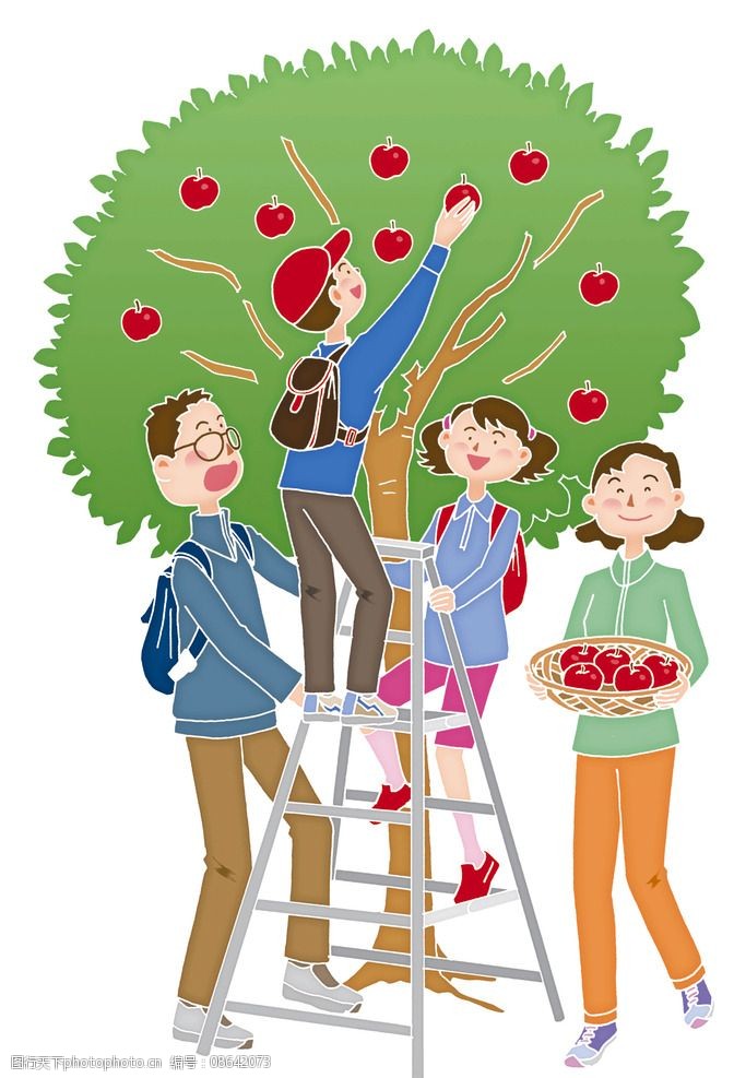 关键词:插画人物 插画 一家人 快乐的一家人 摘苹果 摘苹果插画 设计