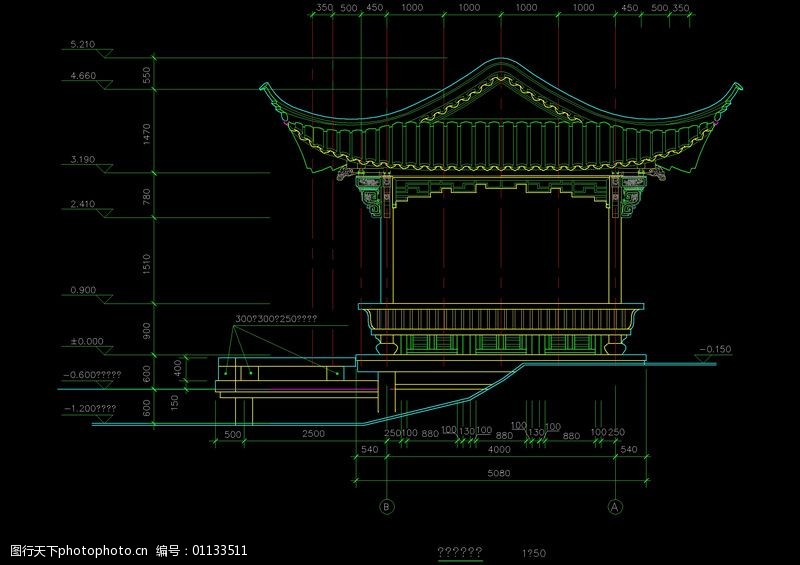 水榭凉亭尺寸cad图