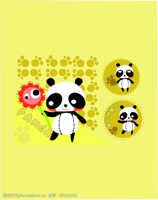关键词:卡通黄色熊猫免费下载 花朵 脚印 卡通 熊猫 印花 原创设计
