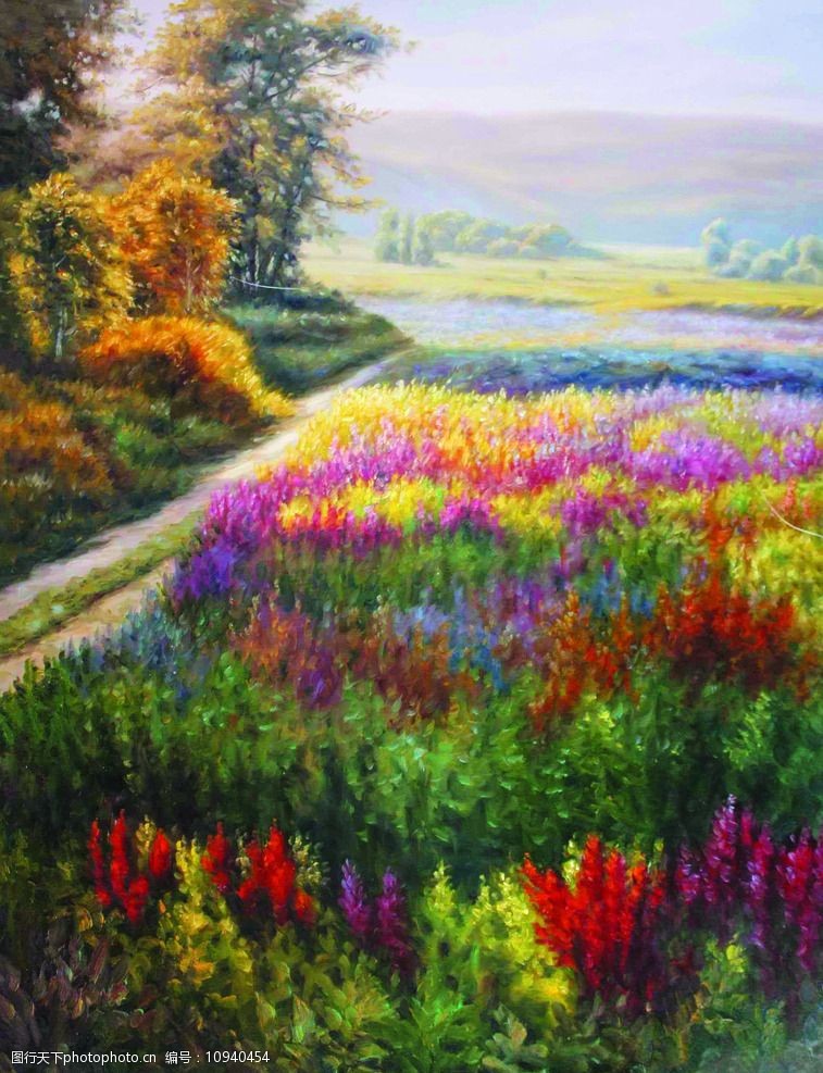 关键词:田园花草香 美术 油画 风景 乡野 花木 花草 花朵 树木 设计