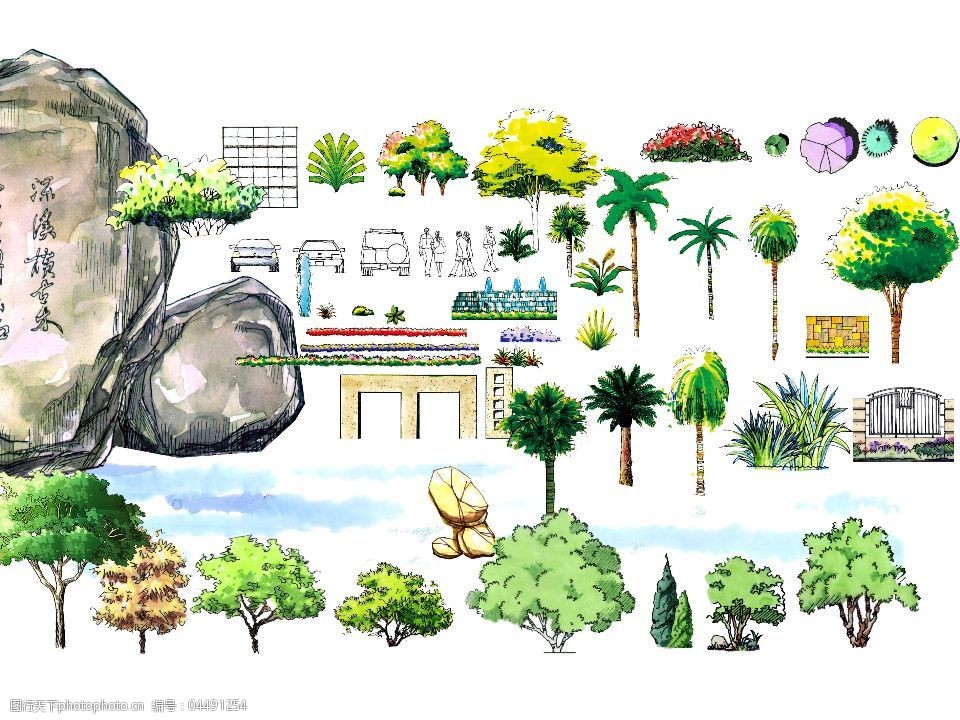 关键词:手绘植物假山设计免费下载 3d素材 psd分层 园林景观 psd分层