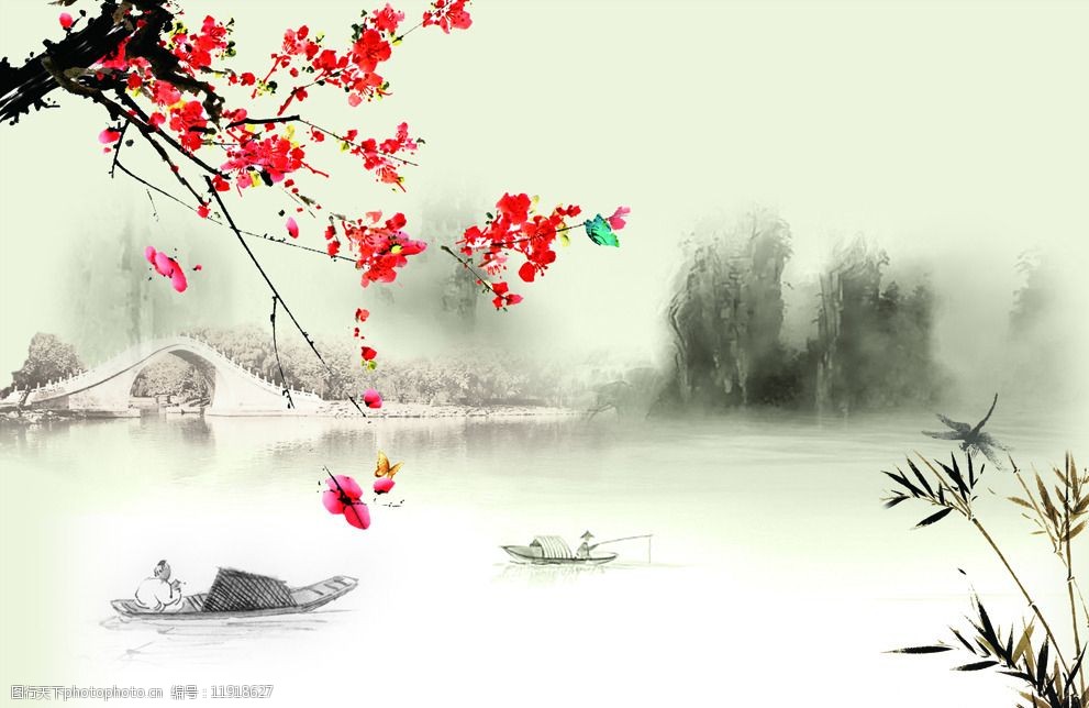 中式古典山水风景水墨画图片