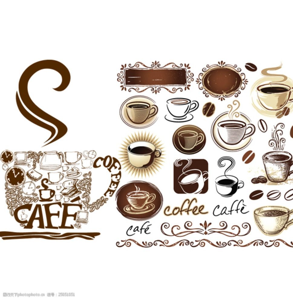 欧式风格咖啡主题元素矢量素材