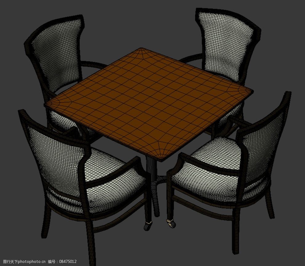 关键词:模型 4人桌椅 3dmax 休闲桌椅 椅子带有滑轮 古典 欧式 简约