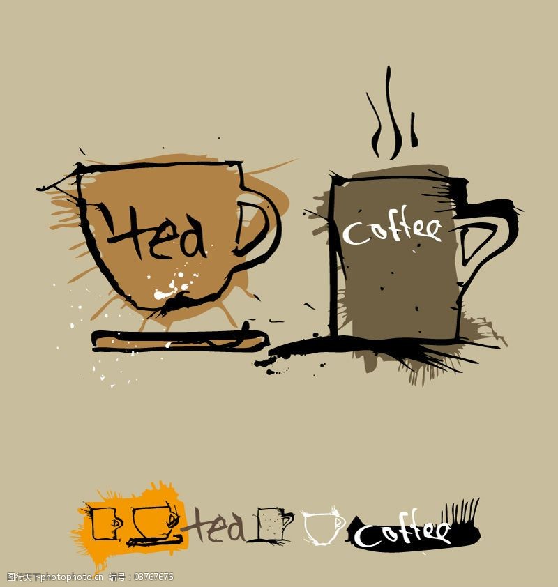 咖啡茶杯插画矢量素材图片-图行天下图库