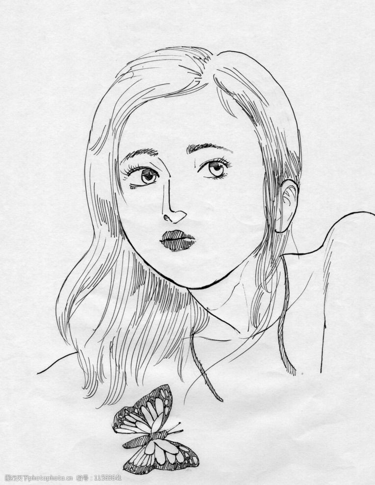 女人与蝴蝶的插画图片