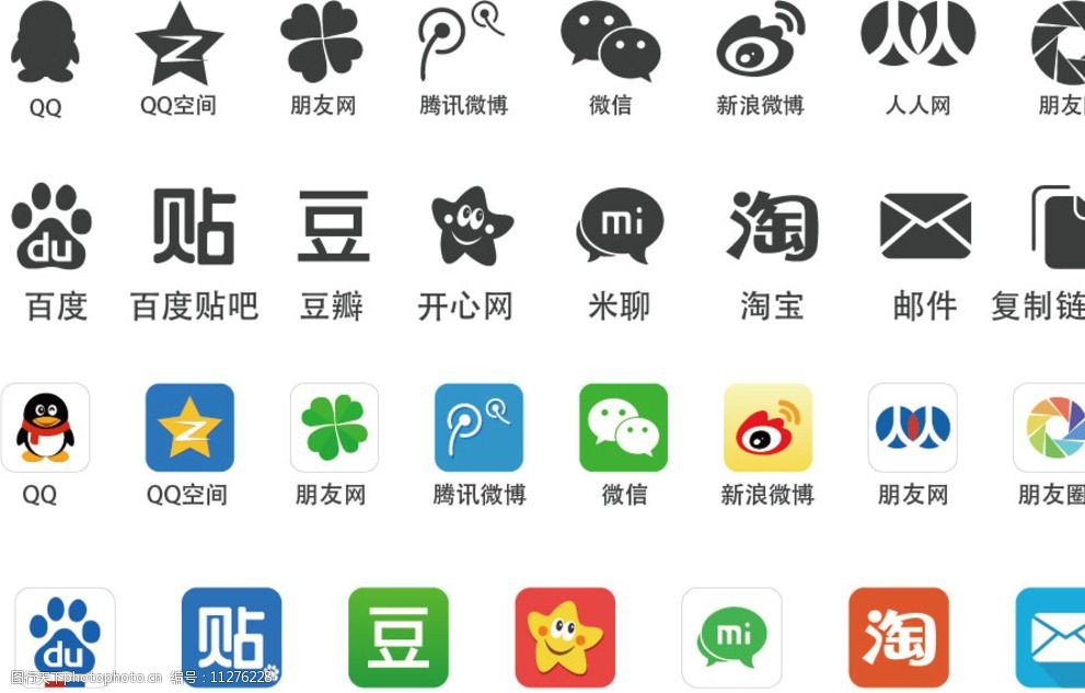 豆瓣 开心网 米聊 淘宝 邮件 复制链接 标志图标 图标 logo 手机软件