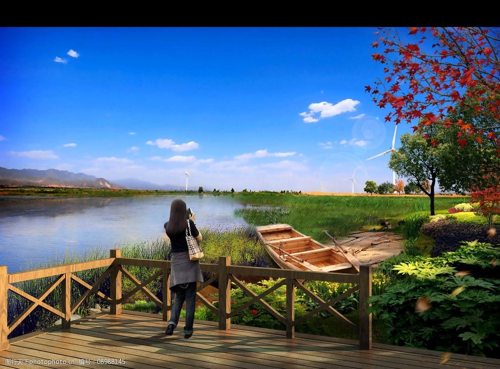 湖边水边河边观景平台效果图图片