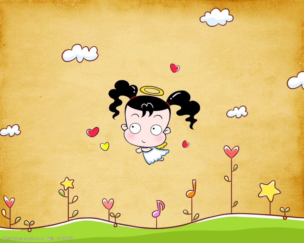 爱心 草地 天使 云朵 妞妞淘 图片素材 卡通动漫可爱图片