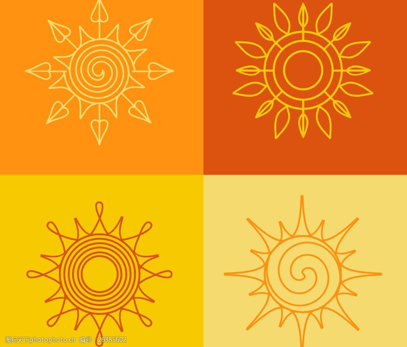 4款创意花纹太阳矢量素材