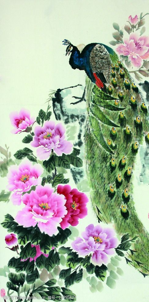 关键词:孔雀 中国画 牡丹 树枝 花 设计 水墨画 文化艺术 水彩画 绘画