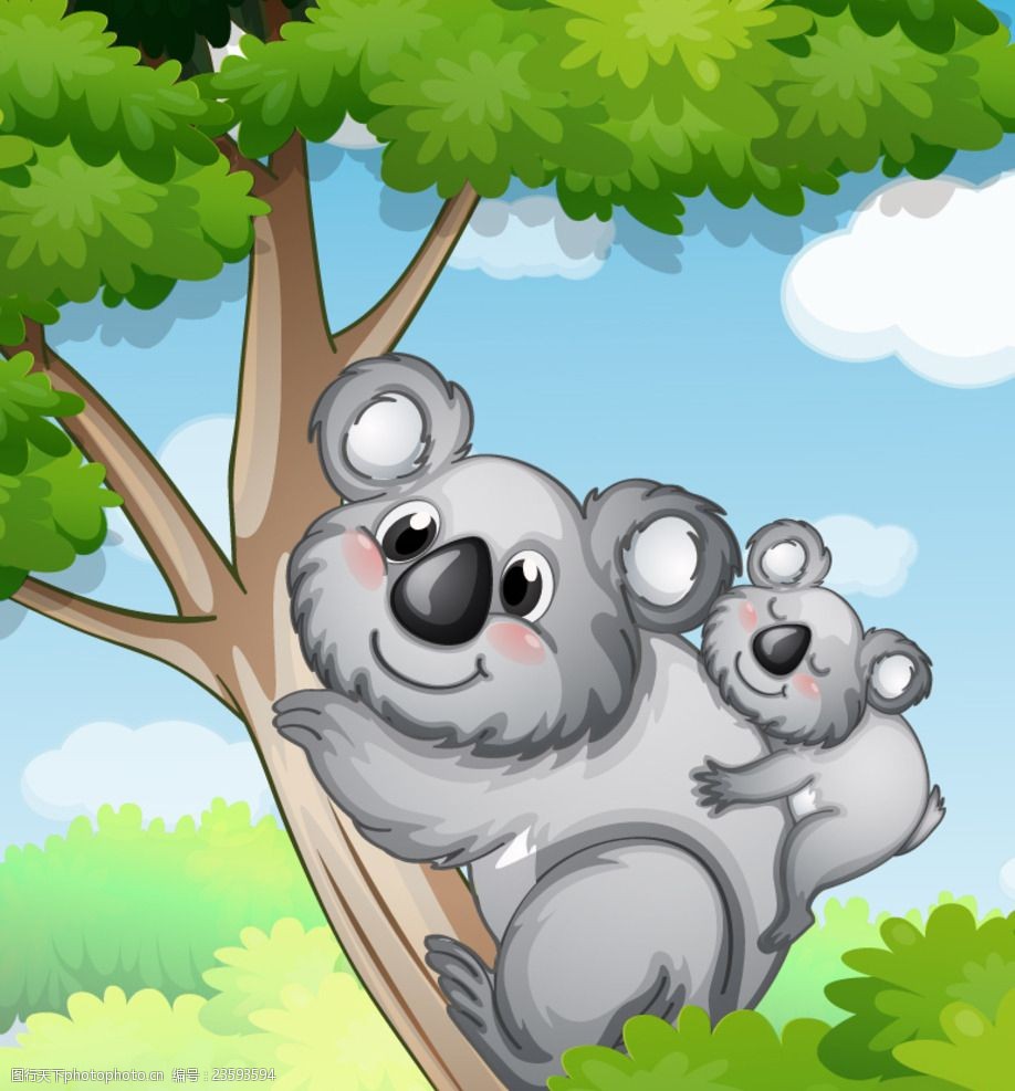卡通母子考拉熊插画矢量素材