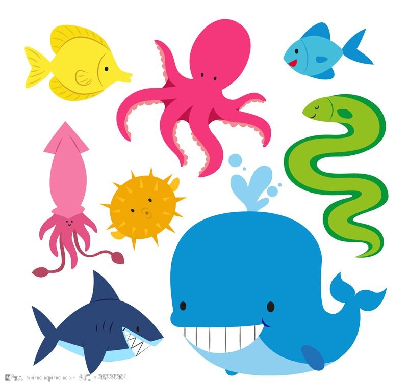关键词:8款彩色海洋生物 卡通 海洋 动物 章鱼 ai 白色 ai
