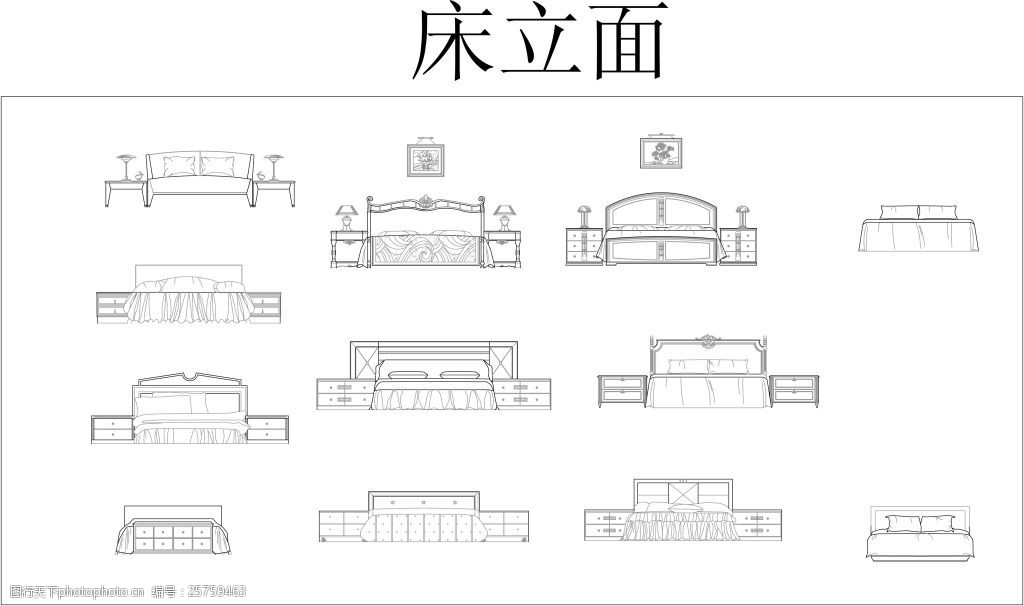 cad床立面剖面图