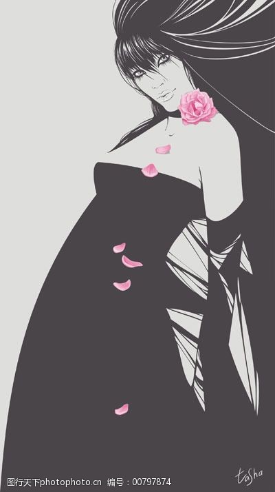 插画 花瓣 花朵 美女 美女与花朵插画 cdr格式 矢量图 矢量人物