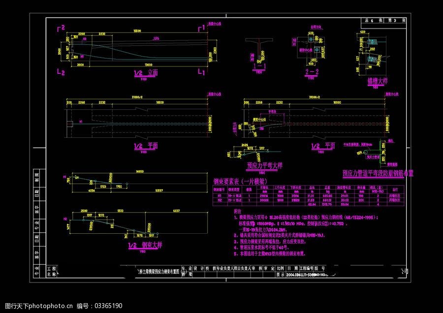 主桥主梁钢束布置图cad图纸