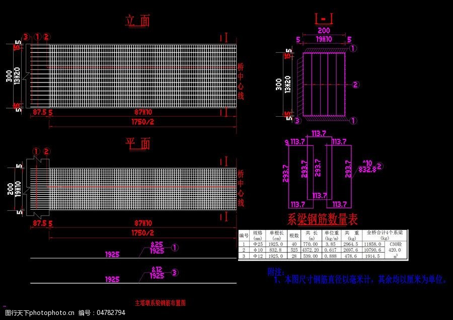 主塔墩系梁钢筋cad图纸