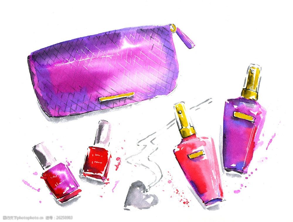 关键词:卡通化妆品设计 指甲油 钱包 手绘 插画 卡通背景 爱心 其他