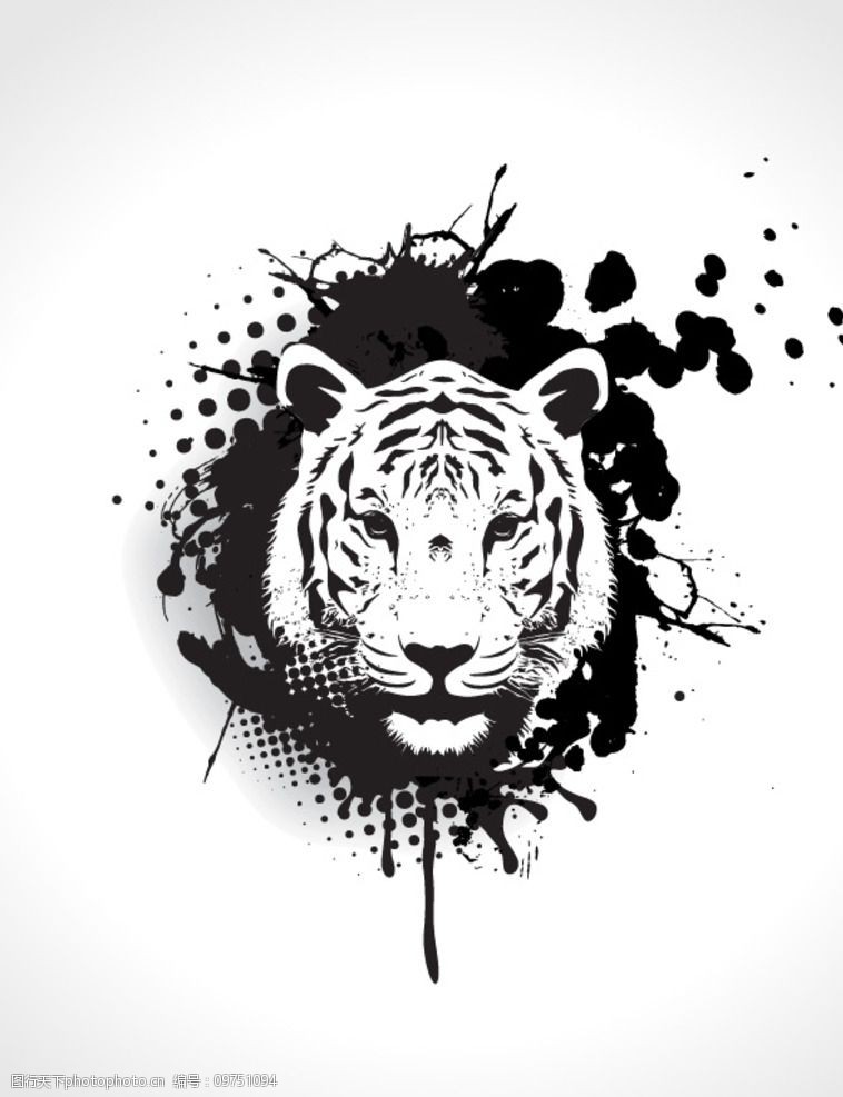 关键词:矢量老虎 老虎 矢量 素材 黑白 斑点 泼墨 设计 生物世界 野生