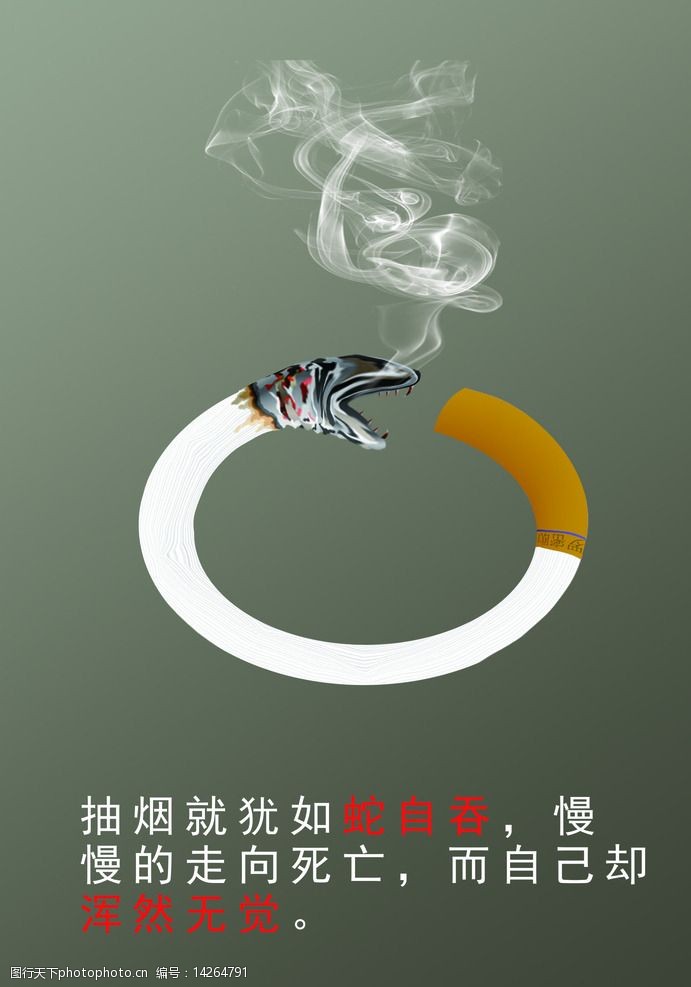 关键词:反吸烟公益招贴 反吸烟 公益招贴 海报 香烟 蛇自吞 分层素材