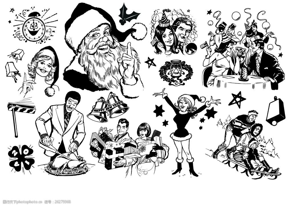 关键词:复古漫画圣诞节素材 圣诞节素材 漫画风格 节日 复古素材 ai
