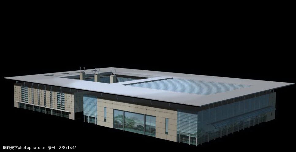 玻璃厂房车间模型单个3d模型