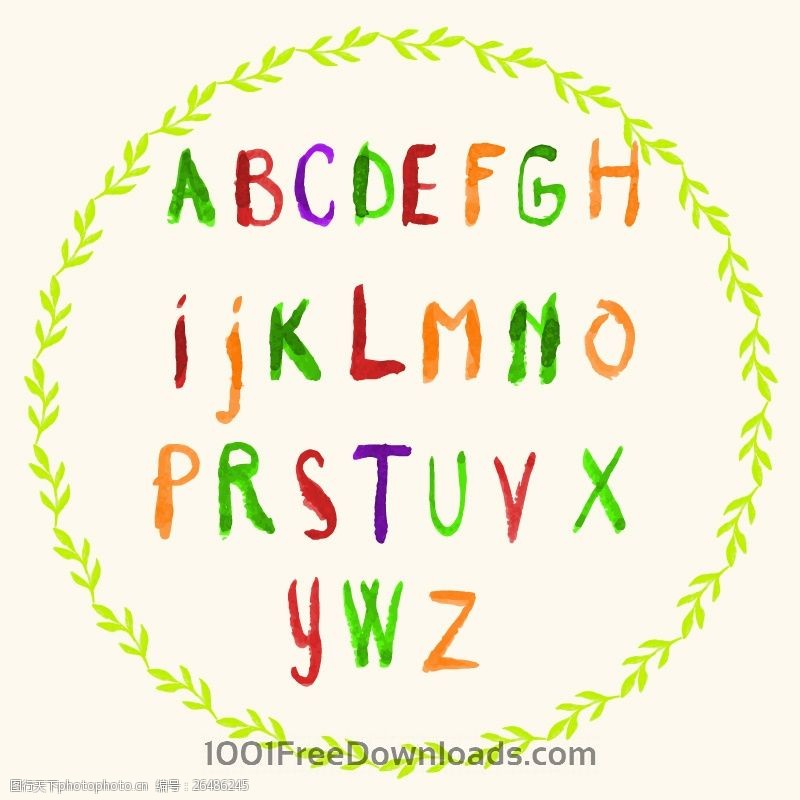 26个儿童手绘英文字母矢量图