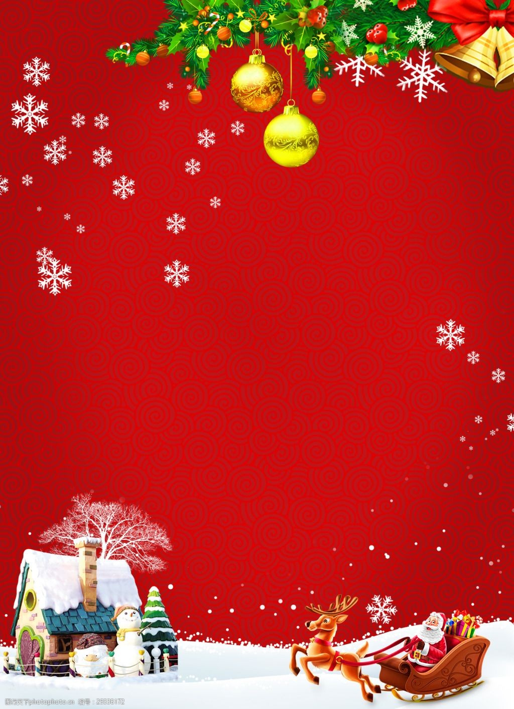 关键词:红色喜庆圣诞背景 彩球 村庄 红色 铃铛 麋鹿 圣诞 圣诞节