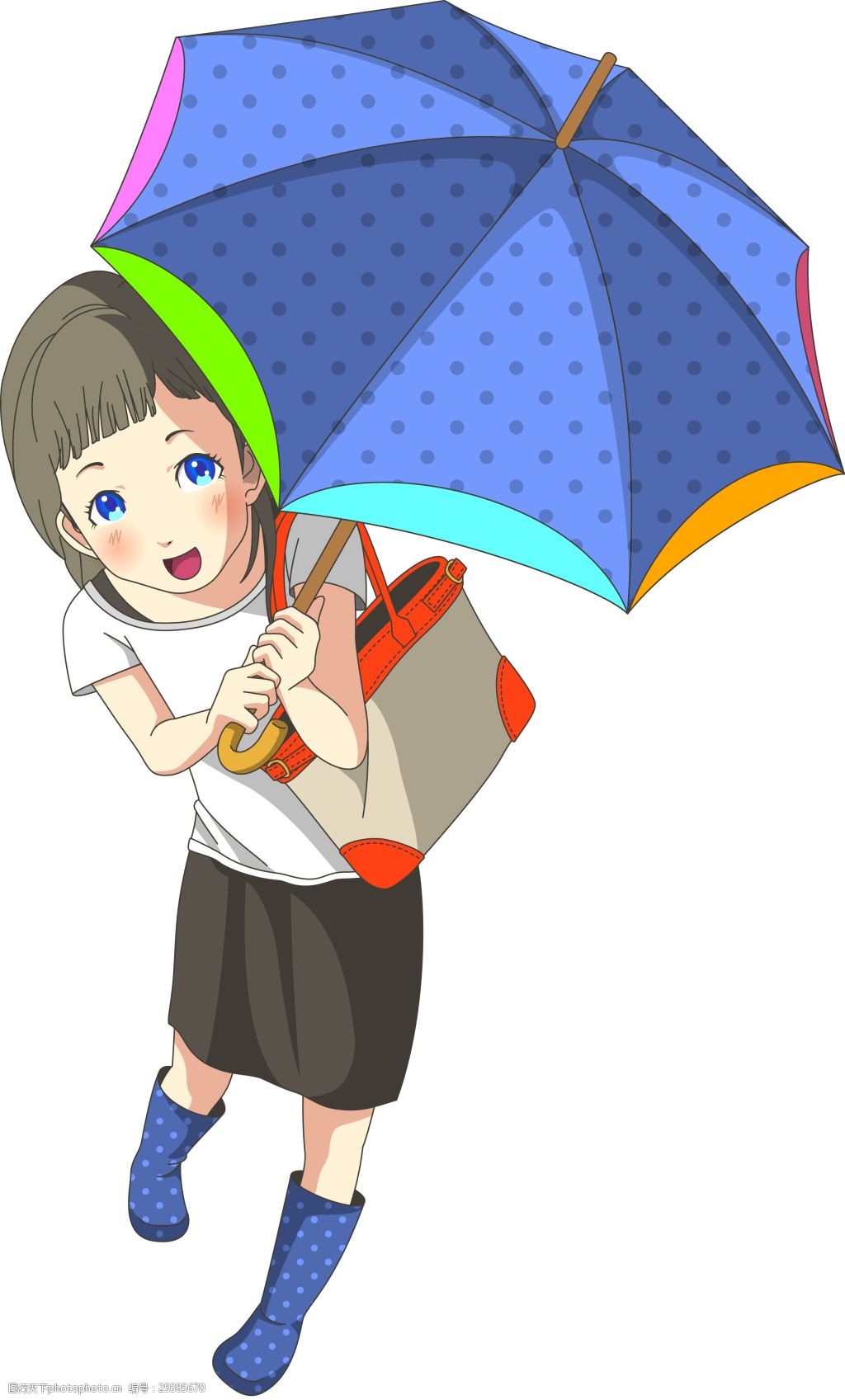 卡通谷雨节气下雨男孩撑伞自然风光壁纸海报插画图片-千库网