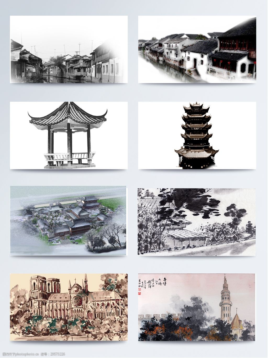 古典建筑水墨风素材psd