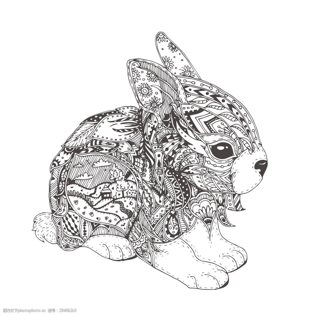 关键词:黑白可爱的小兔子插画 插画 动物 黑白 花纹 卡通 可爱 小兔子