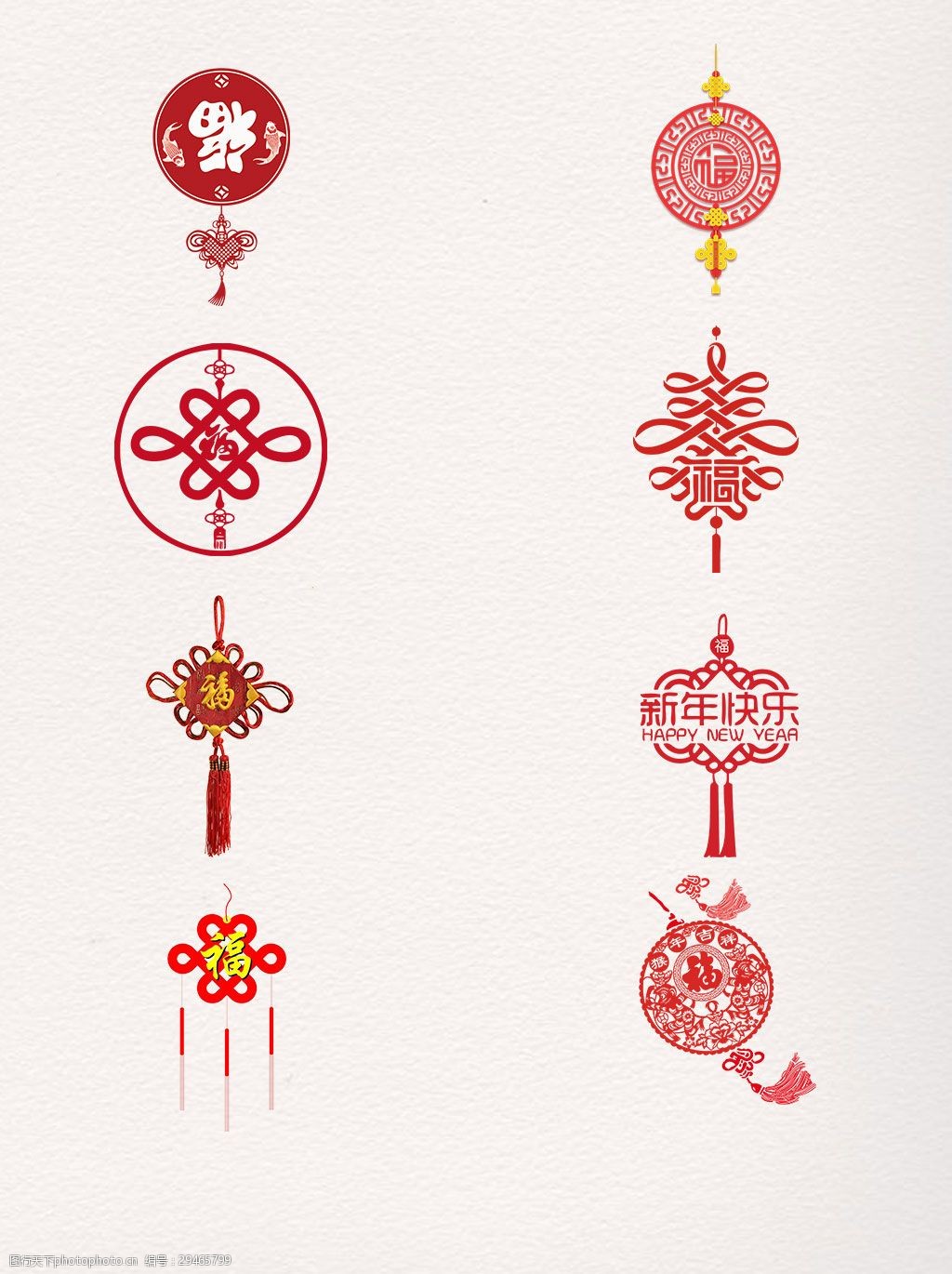 一组简约风格中国结