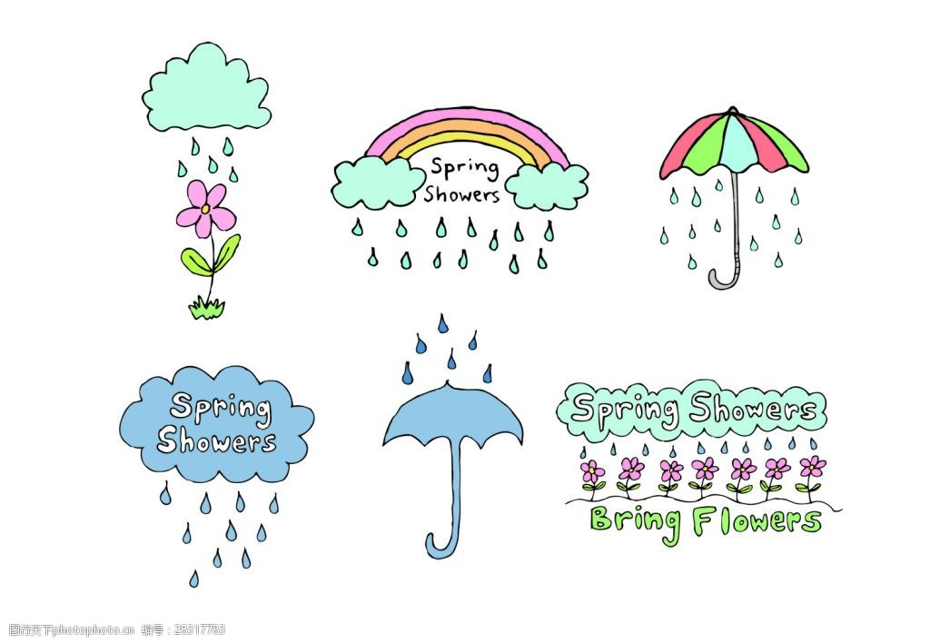 关键词:春天下雨素材 下雨素材 下雨 雨 矢量天气 矢量下雨 彩虹 雨伞