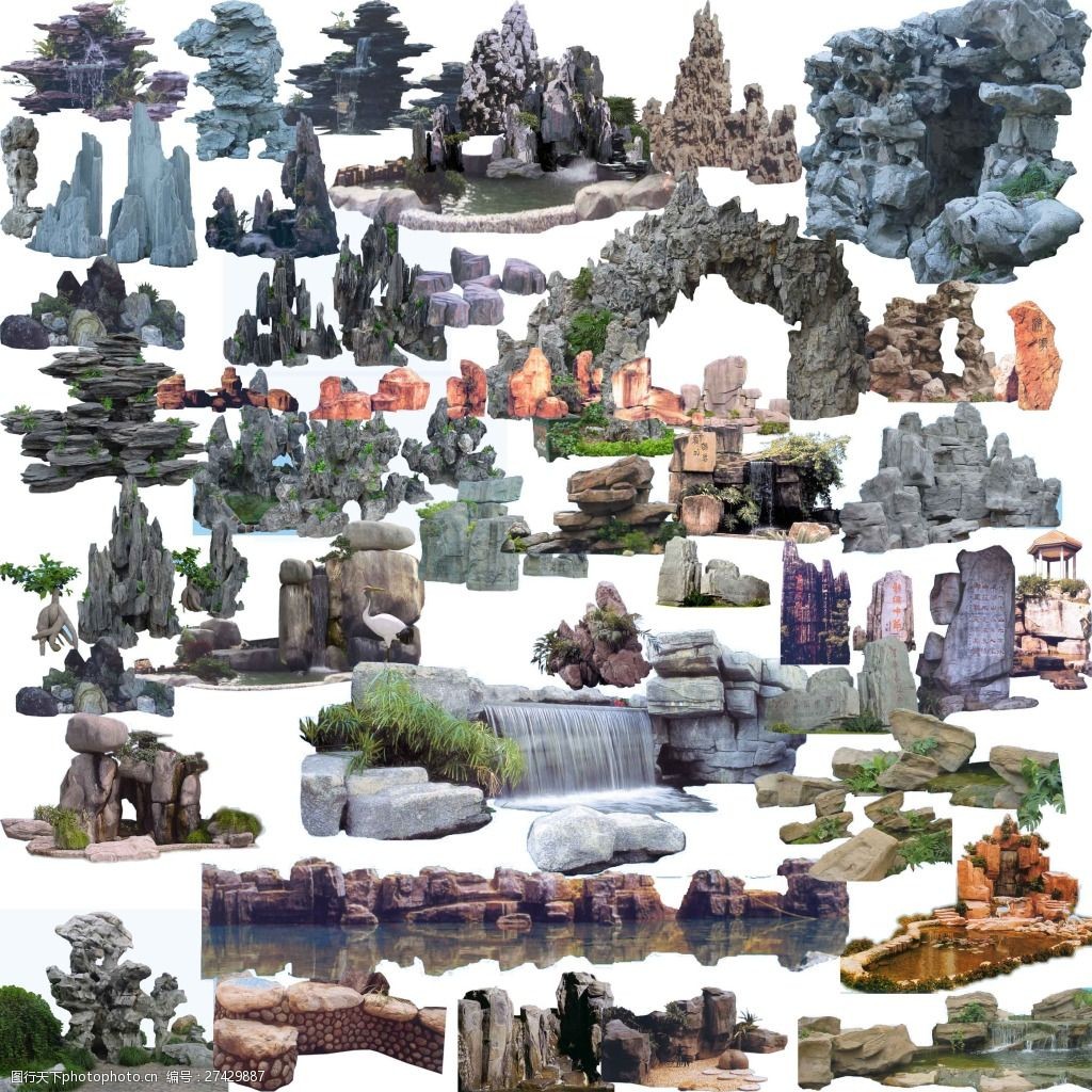 假山石头风景雕刻绿化