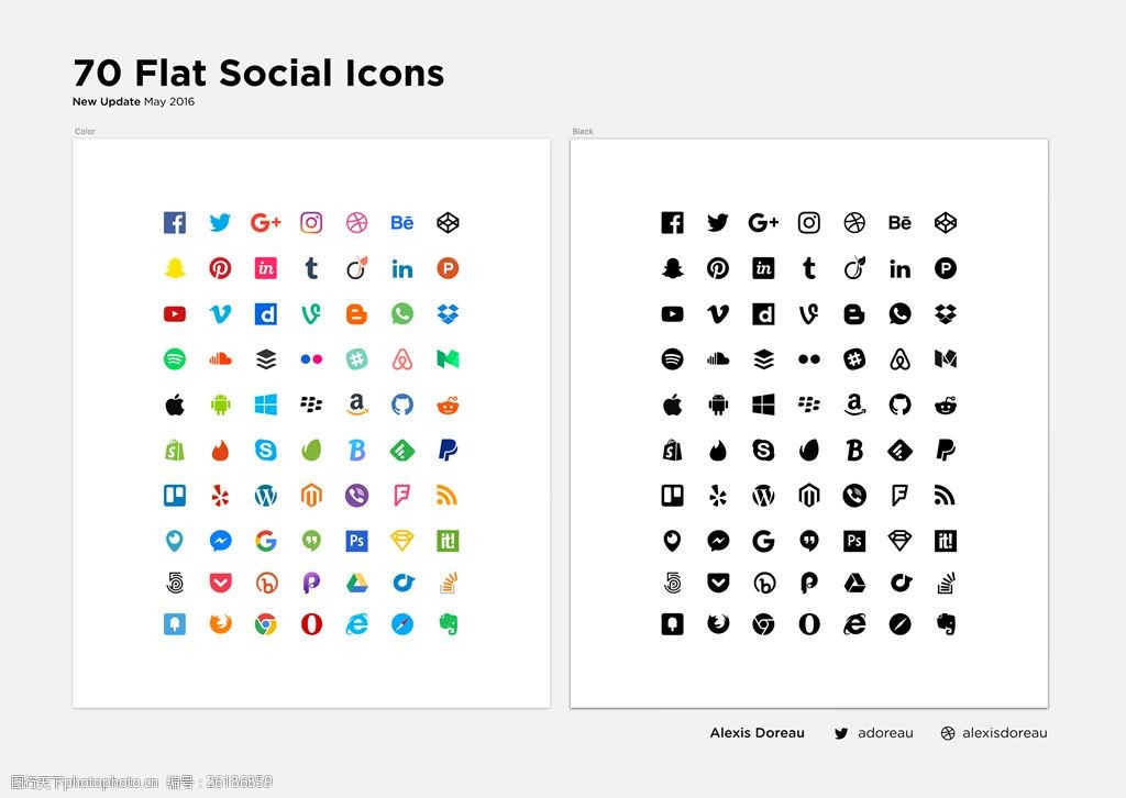70扁平网页app社交软件图标彩色黑白