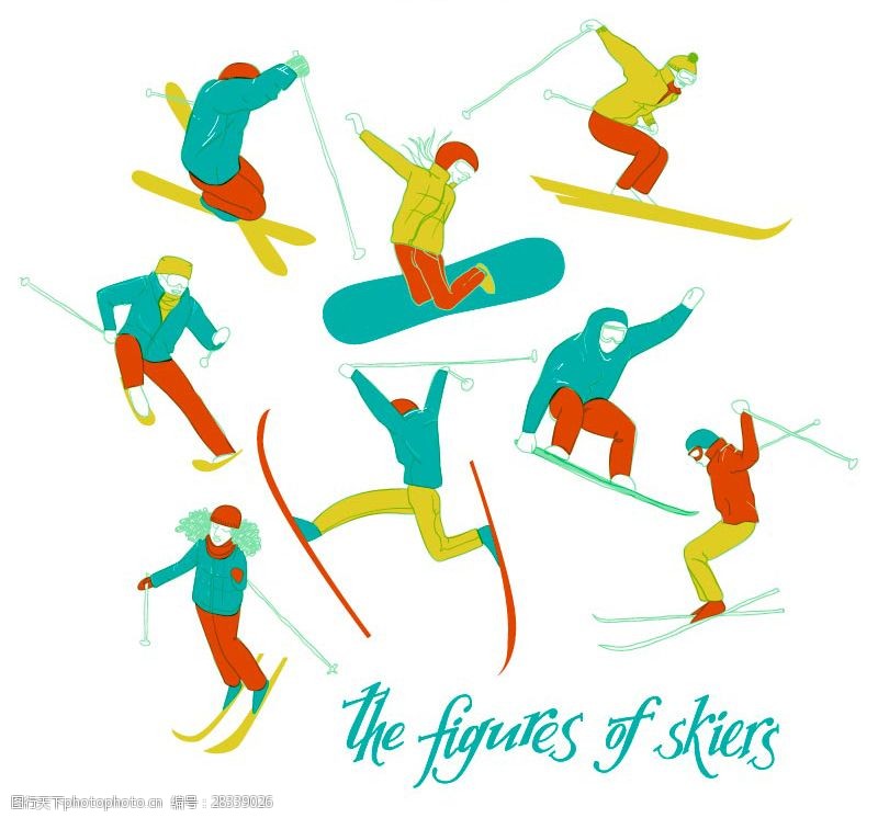 关键词:彩绘滑雪姿势 滑雪杖 滑雪板 体育运动 滑雪 姿势 人物 ai