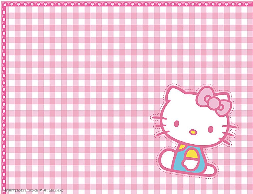 可爱凯蒂猫粉色格子背景图片