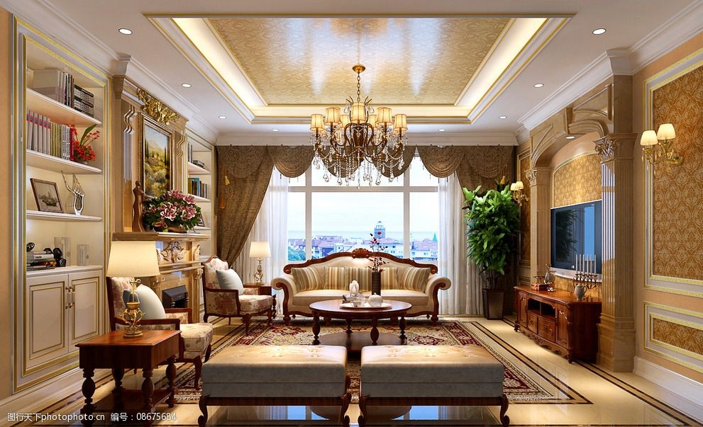 关键词:新古典客厅 豪华客厅 客厅设计 室内效果图 3d效果图 室内设计