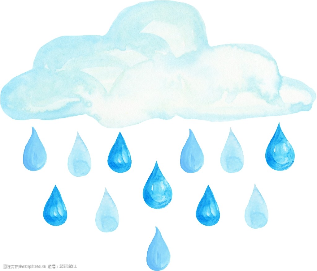 下雨的云朵png透明素材 白色 卡通 蓝色 免扣素材 水彩 透明素材 雨滴