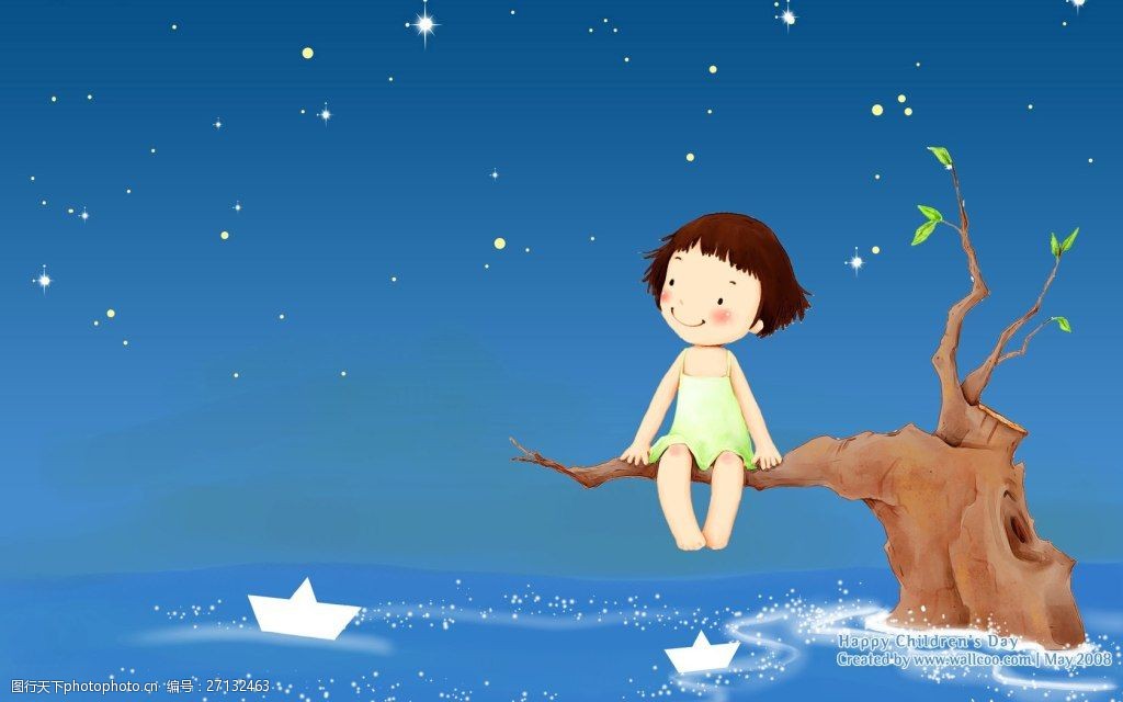 手绘插画壁纸梦幻可爱儿童夜空