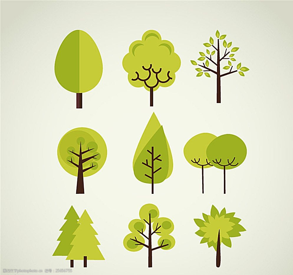 关键词:清新树木设计矢量素材 绿色 树 松树 杨树 榆树 梧桐树 植物