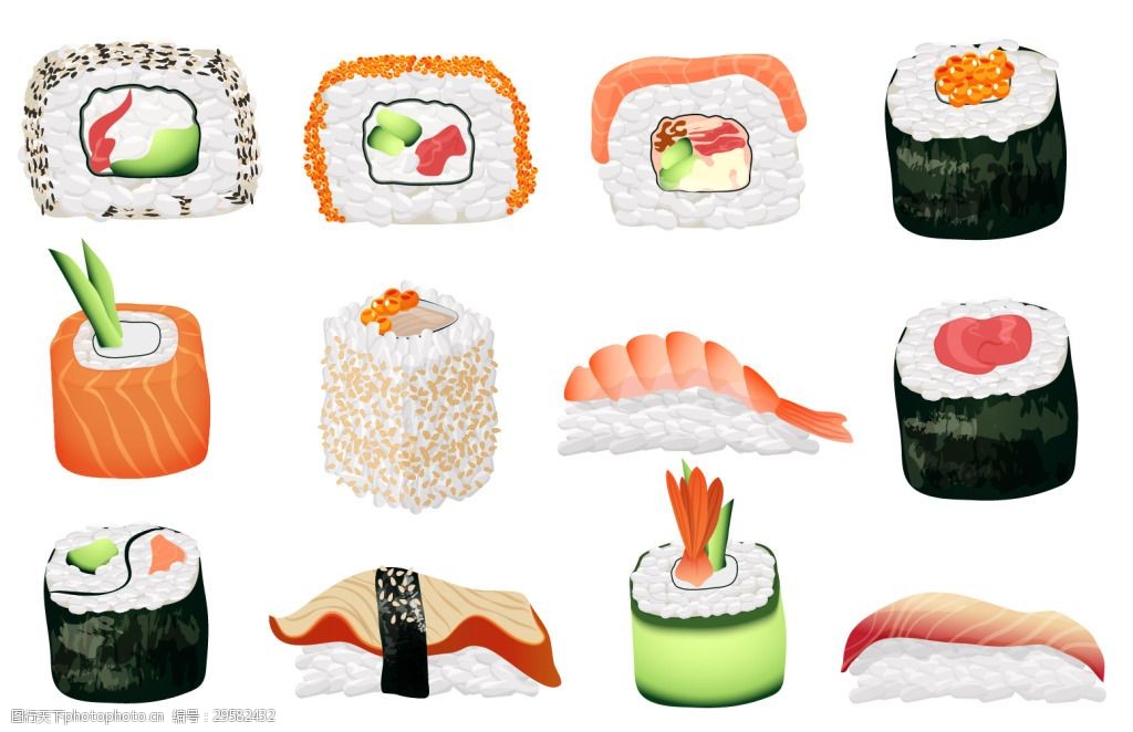 插画 美味 日本 日式 三纹鱼 时尚 食品 寿司 特色 鱼子酱