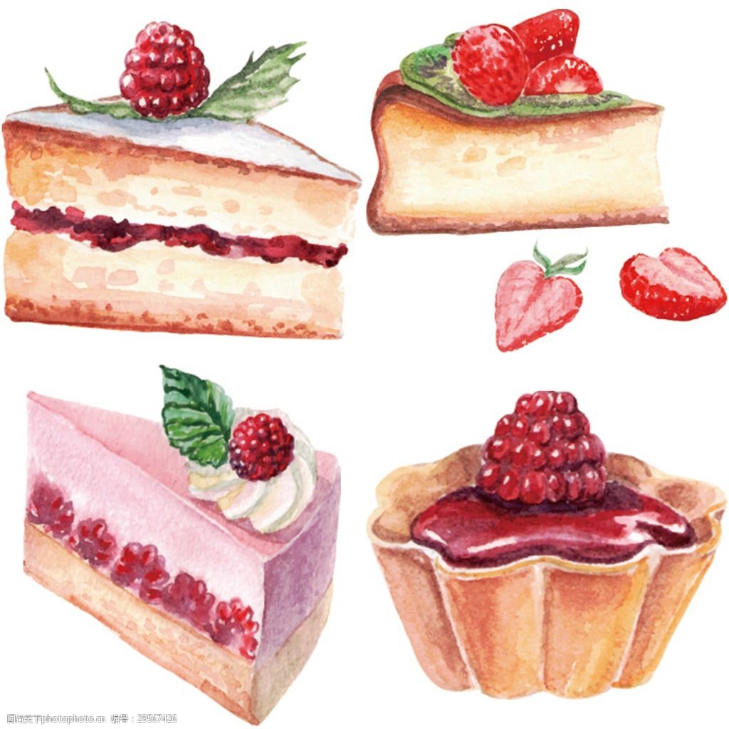 关键词:甜蜜的水果蛋糕插画 草莓 插画 蛋糕 手绘 水彩绘 水果 甜蜜