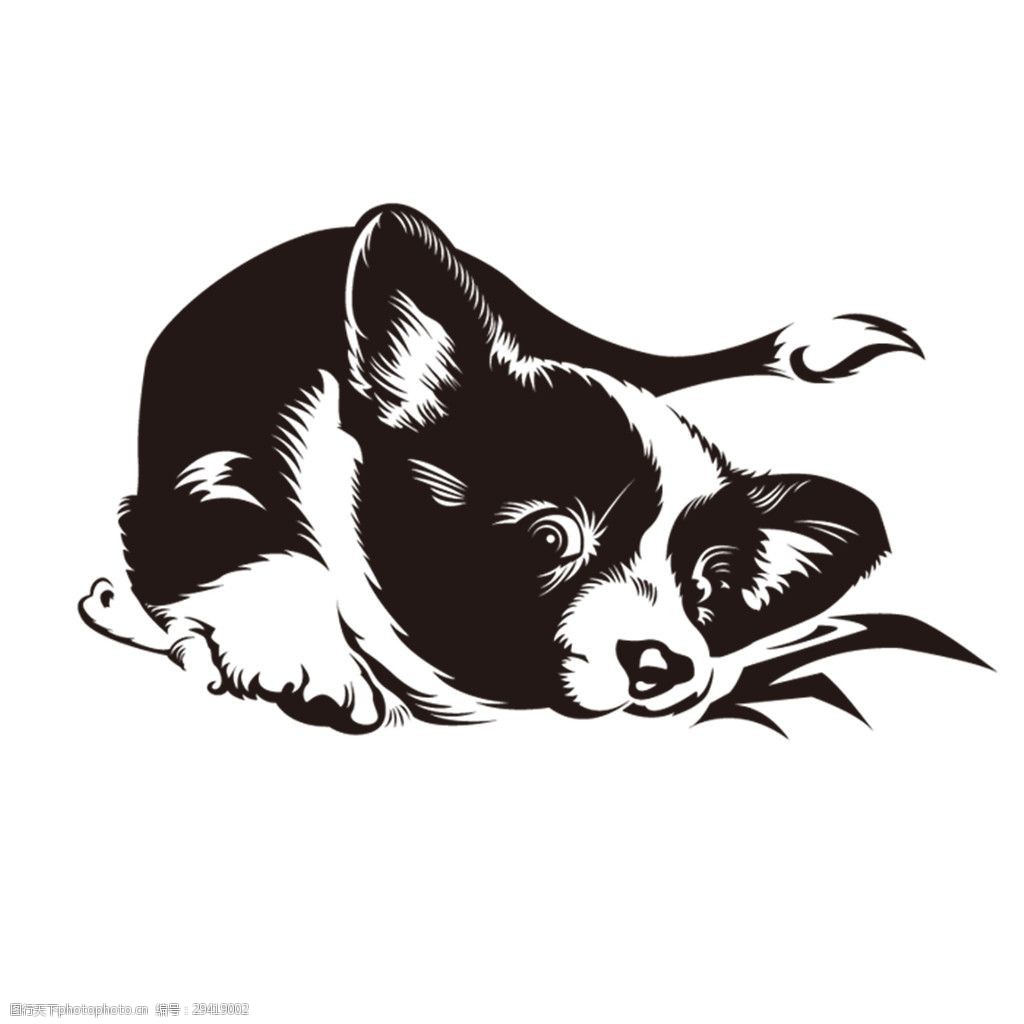 可爱黑白小狗卡通手绘装饰元素