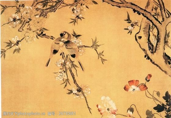 桃花双禽图花鸟画中国古画_0413