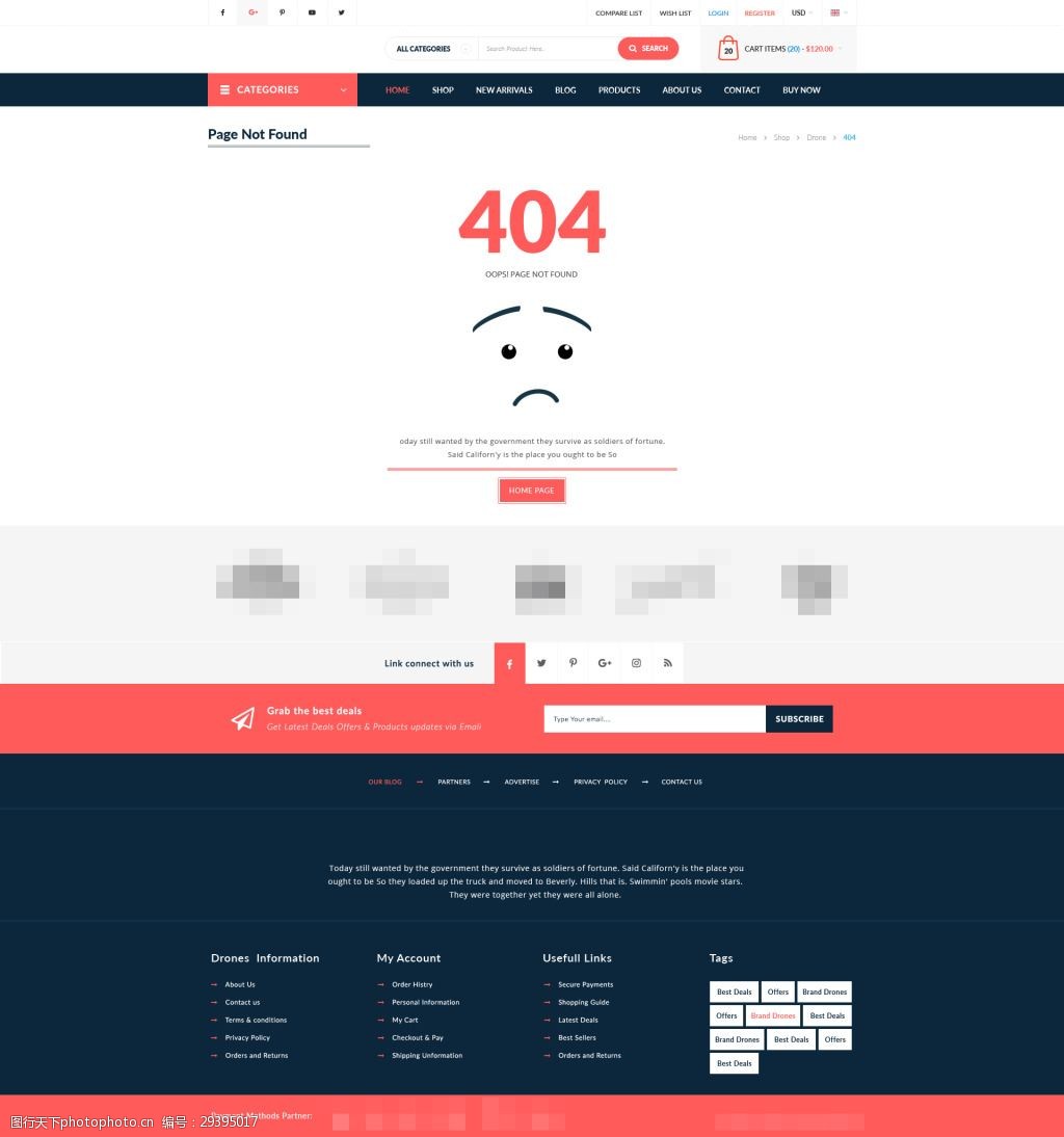 关键词:无人机电子商务404页面psd模板 404页面 psd格式 表情 橙色