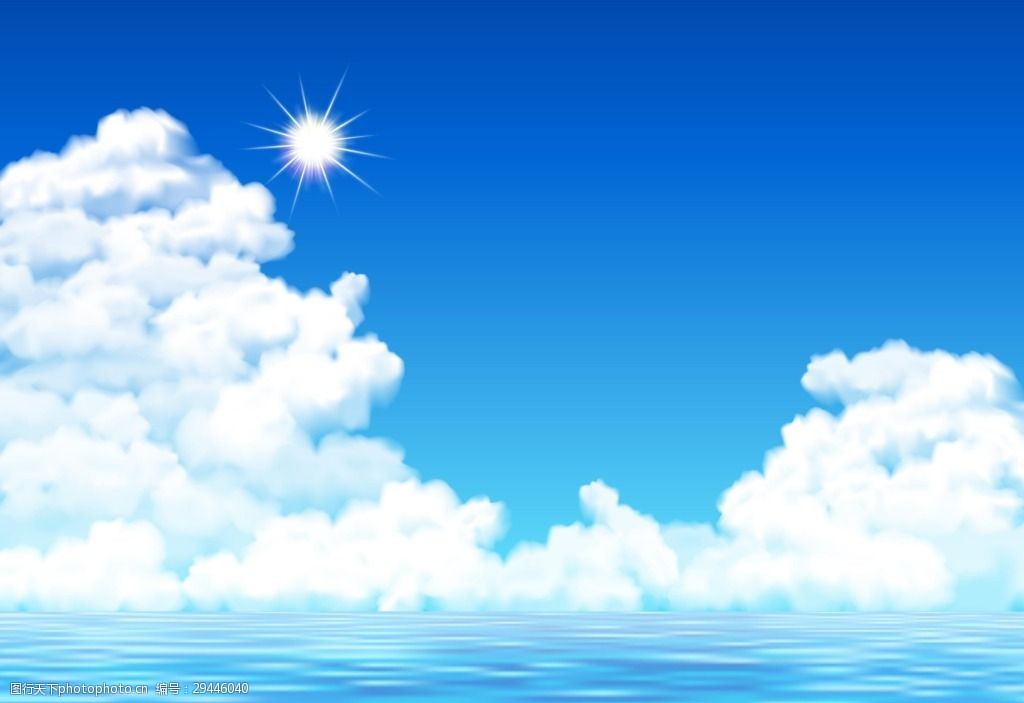 关键词:美丽的蓝天白云风景插画 白云 插画 风景 海面 蓝色 美丽 太阳