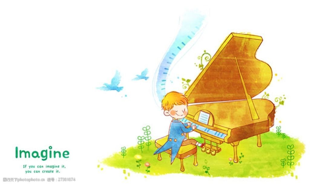 弹钢琴的小男孩卡通图片