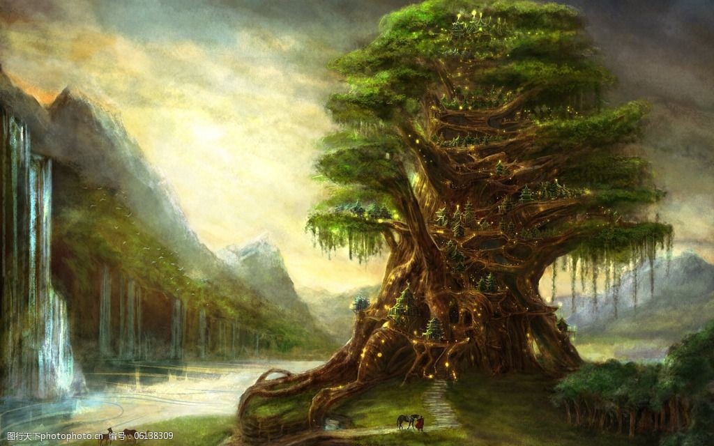 奇幻场景大树插画素材