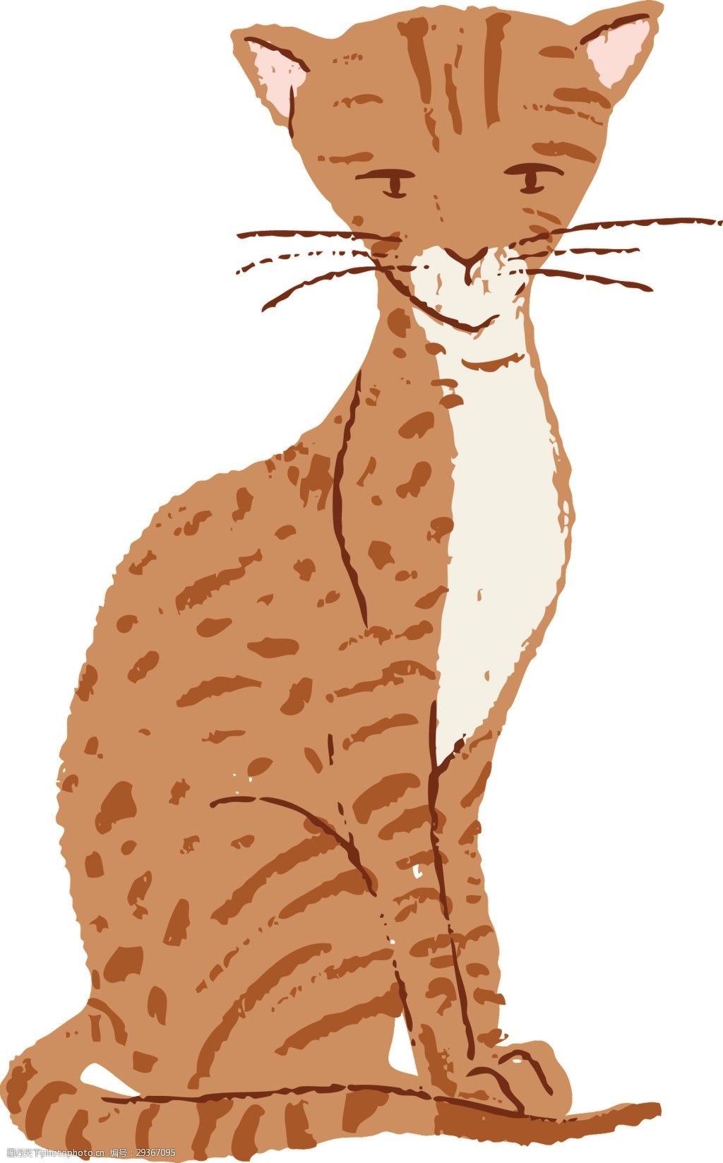 关键词:手绘卡通浅棕色花纹猫透明猫咪素材 动物 猫科 免扣素材 条纹
